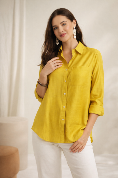 Casual shirts for women yellow relaxed silhouette