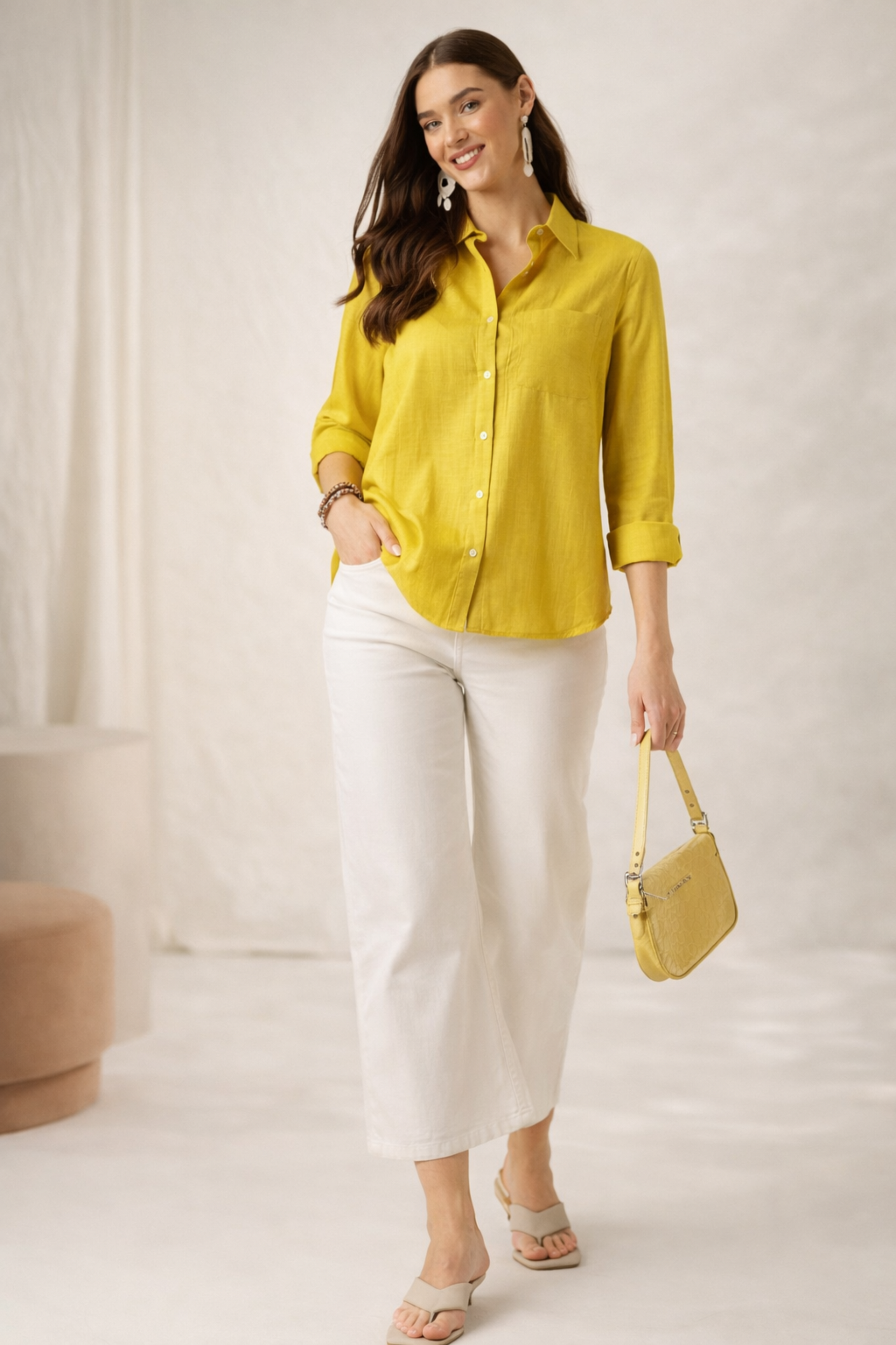 Stylish shirts for womens yellow oversized front view