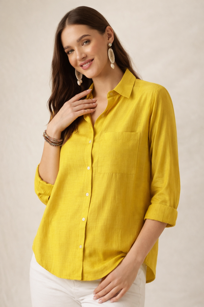 Full sleeve shirts for womens yellow fabric flow