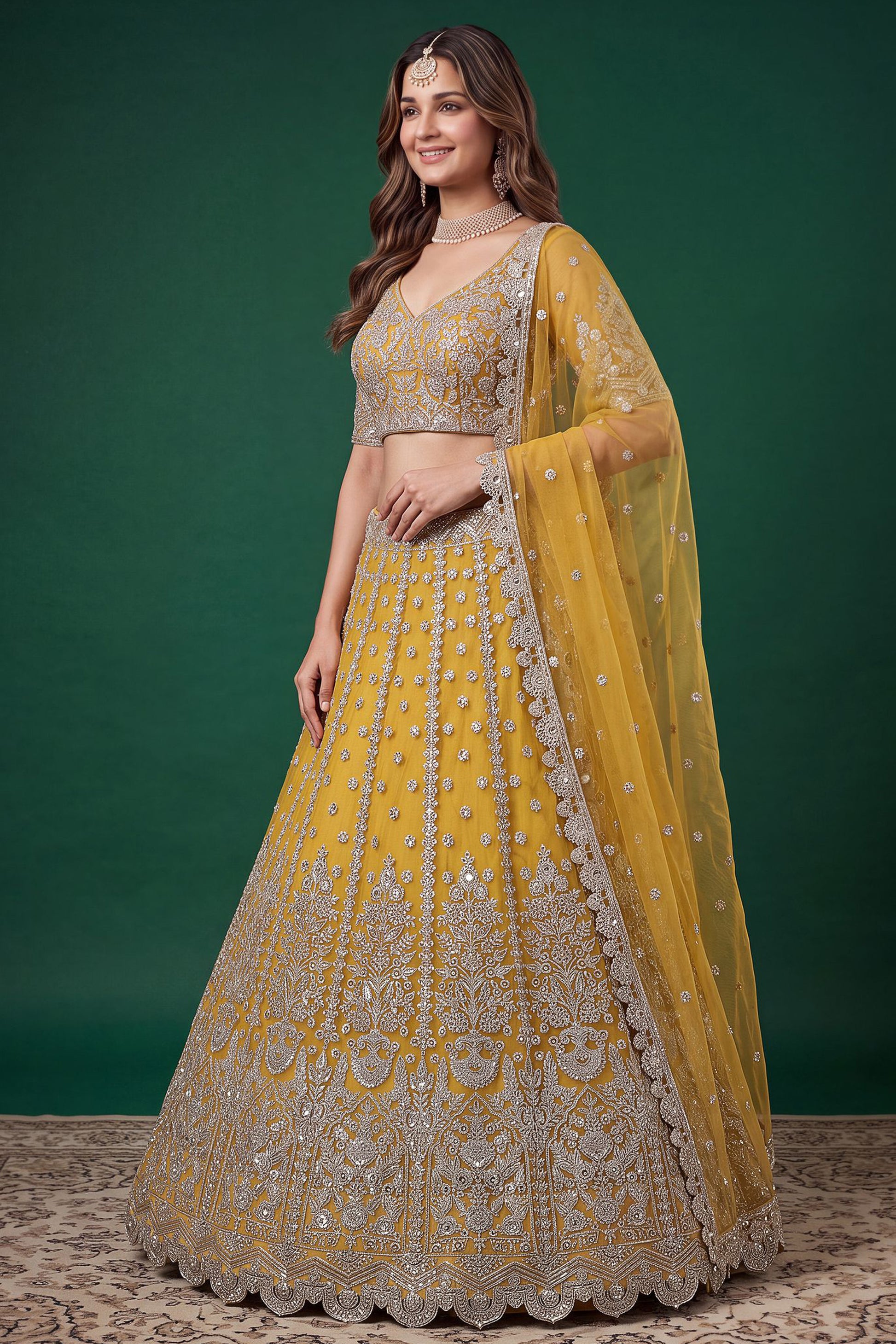 Yellow lehengha choli for engagement wear