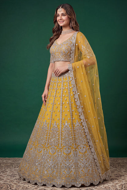 Yellow lehengha choli for engagement wear