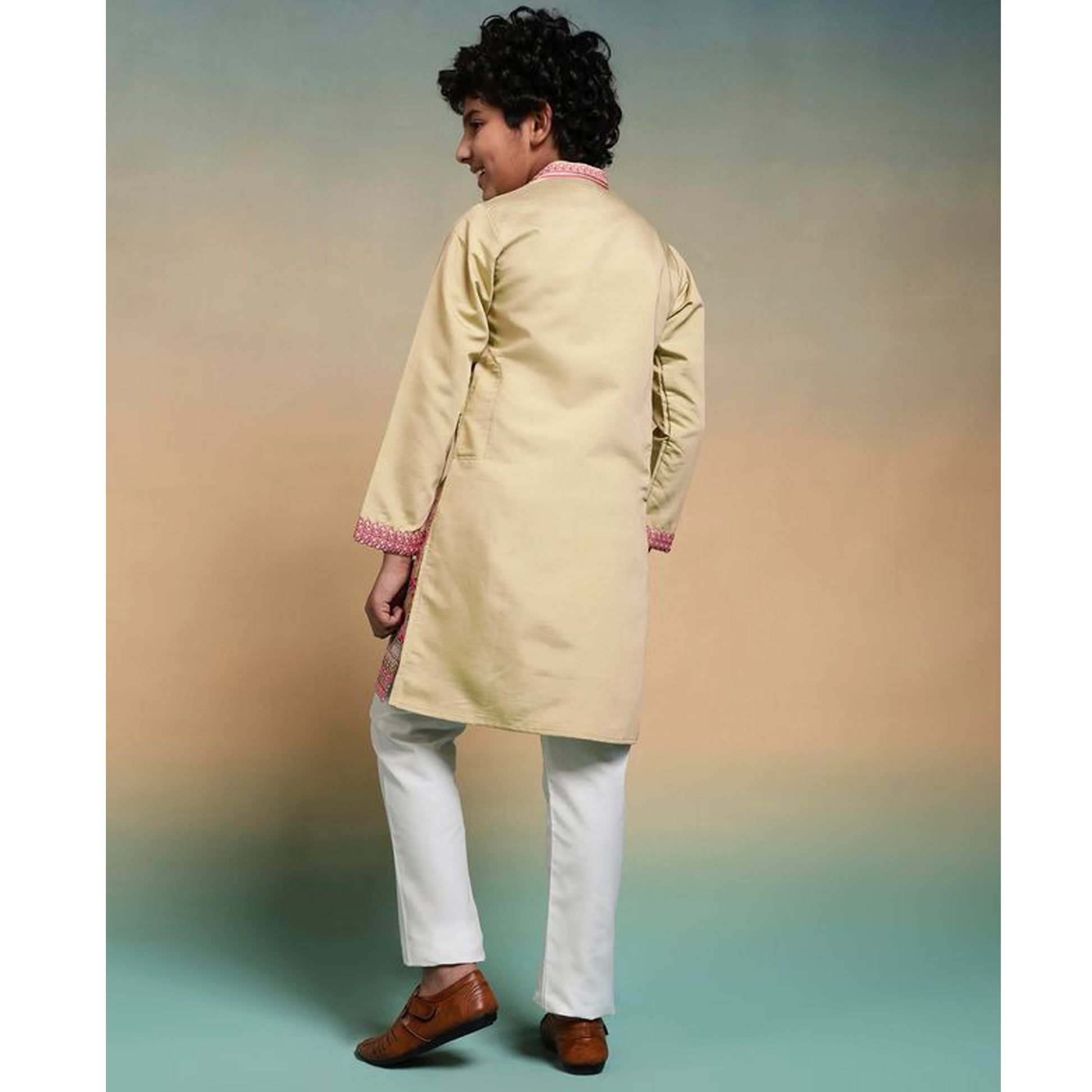 Viscose silk kurta fabric texture in yellow shade
