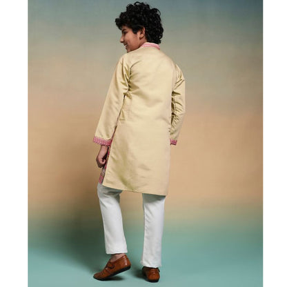 Viscose silk kurta fabric texture in yellow shade
