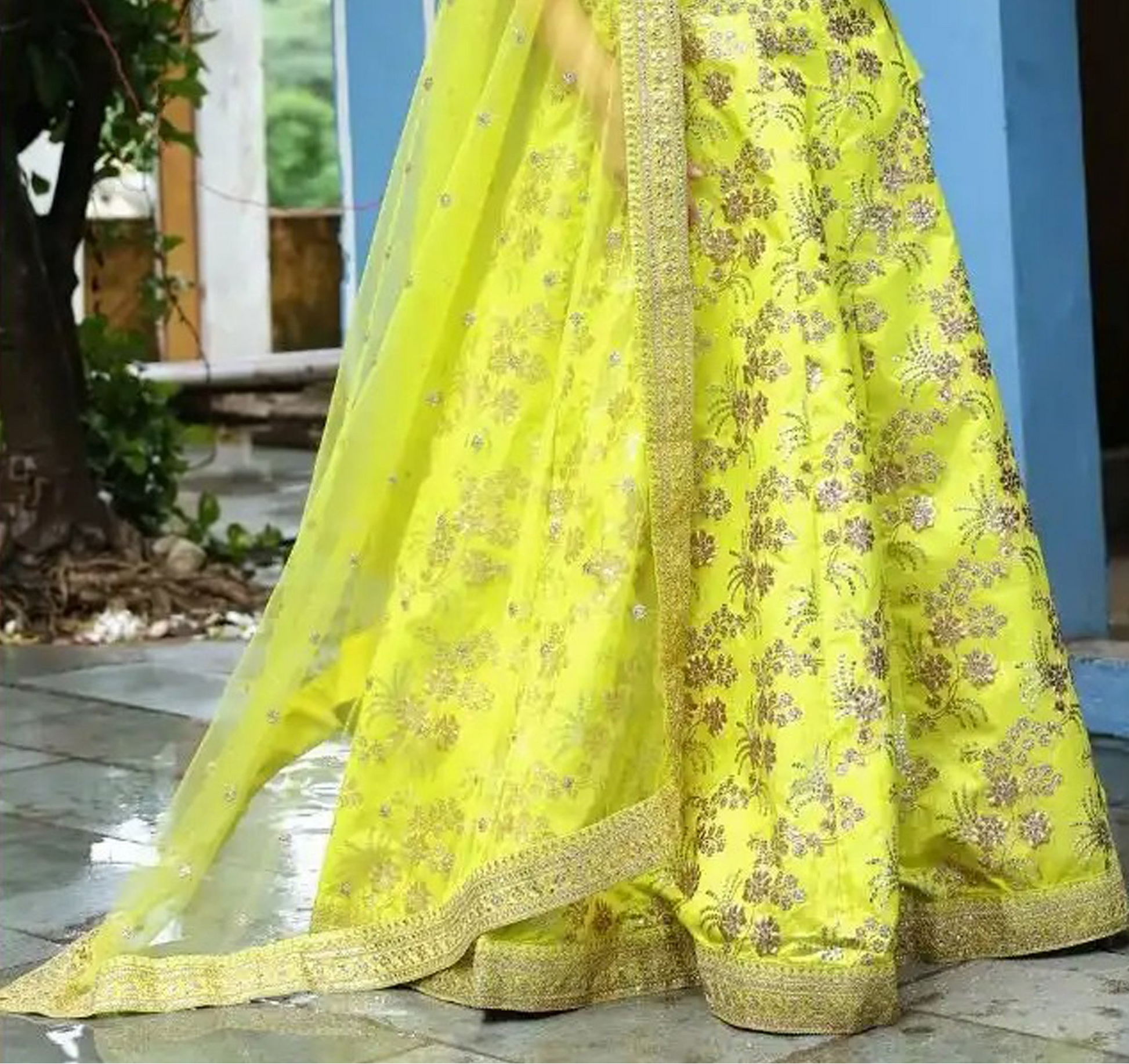 Lemon Yellow Lehenga Choli for wedding gathering look