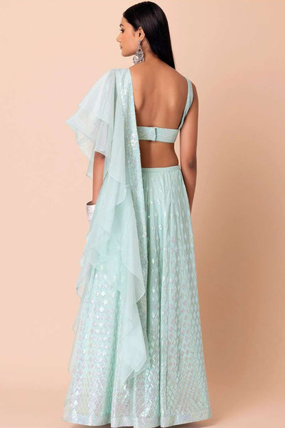 detailed dori embroidery on festive lehenga skirt panel