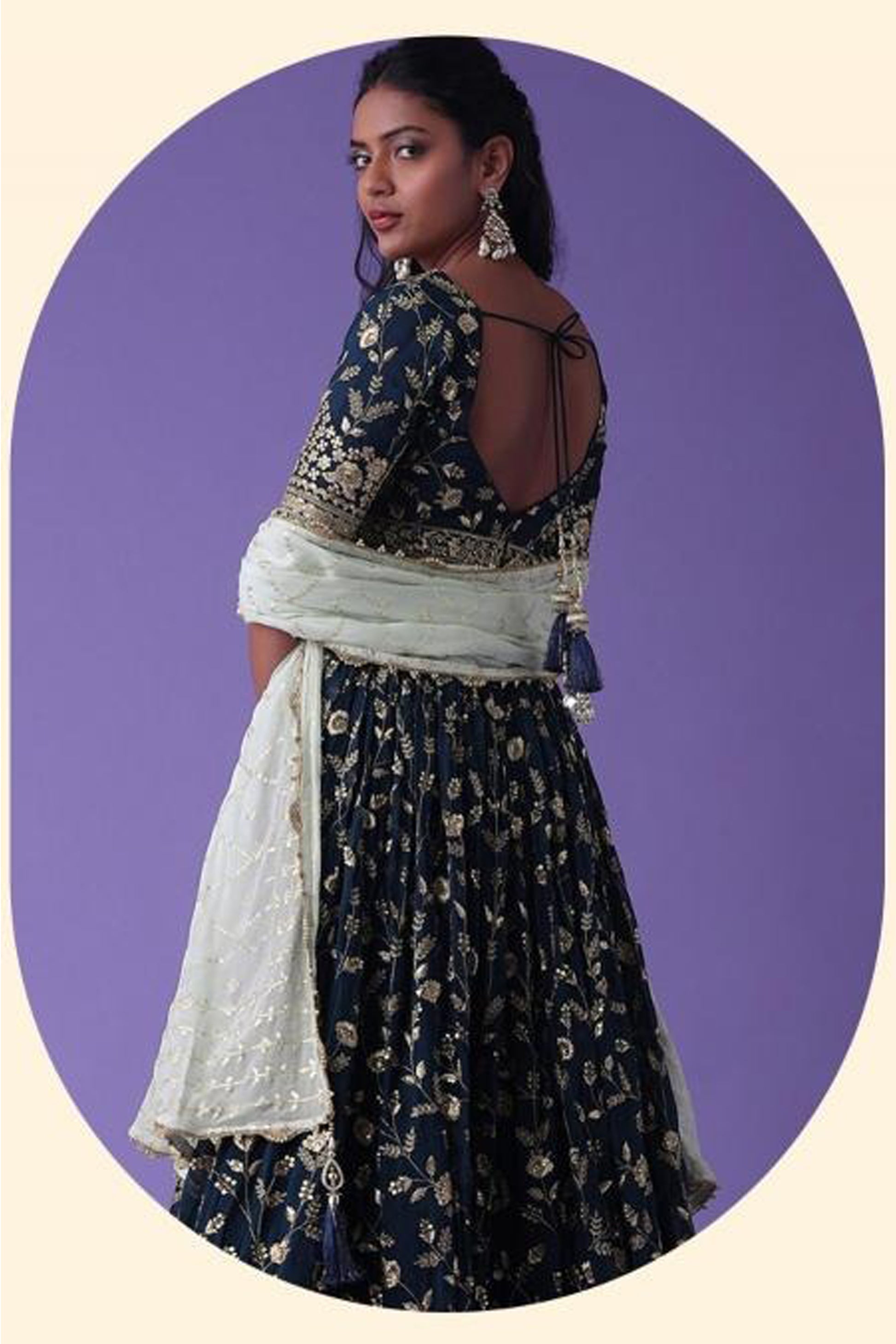 navy blue lehenga choli with zari and sequins embroidery