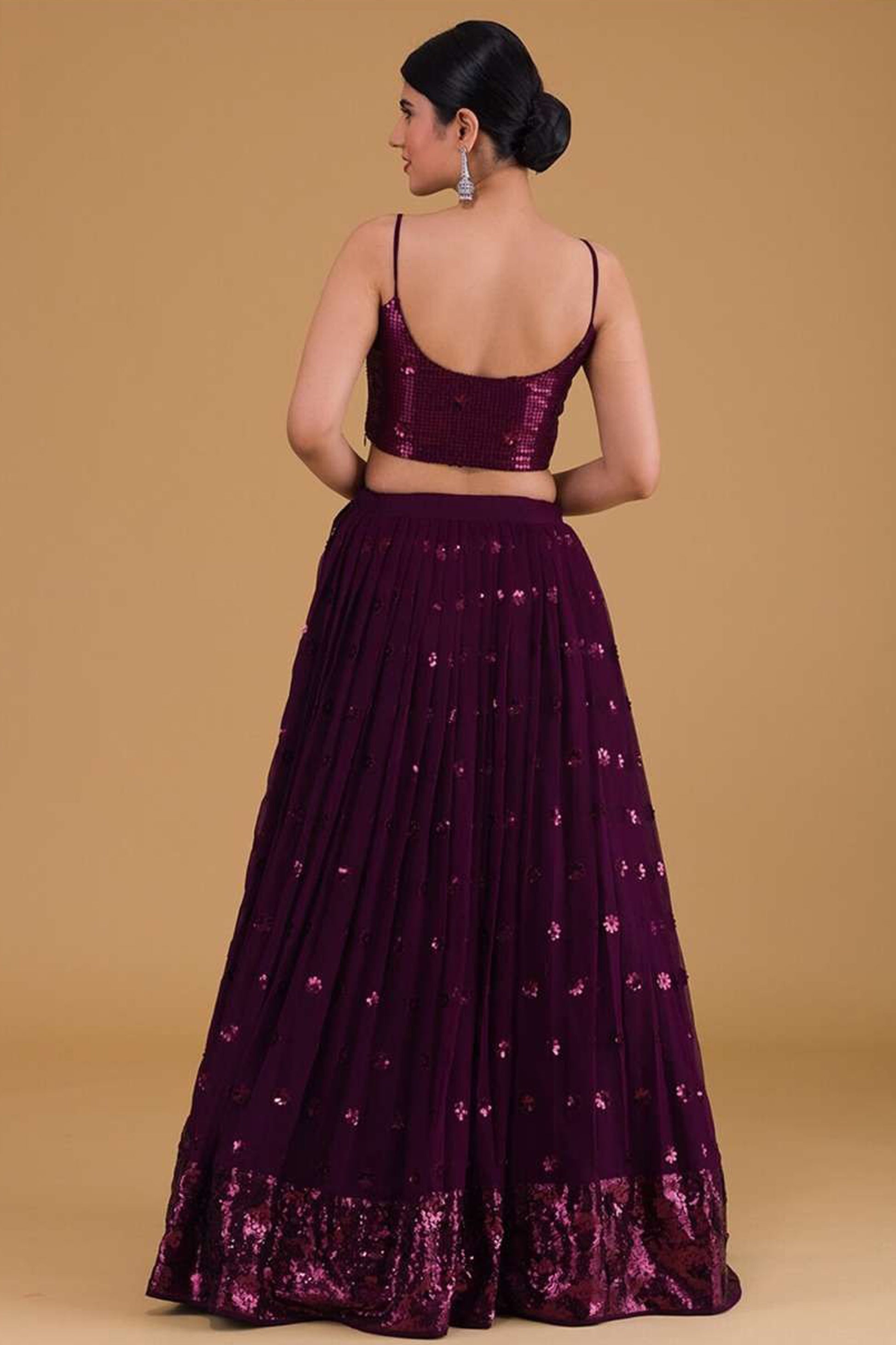 Georgette Royal Purple Sequin Zari Sangeet Lehenga Set – Seyuri