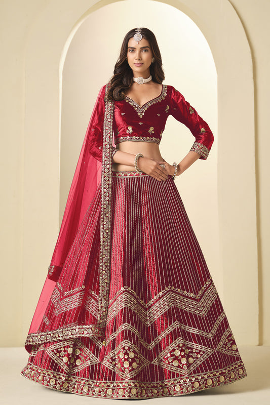 Wedding-ready red lehenga long choli in viscose fabric