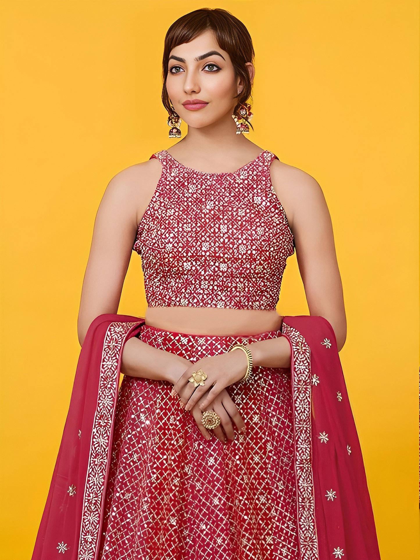 Zari embroidered lehenga choli with multiple sequins detailing