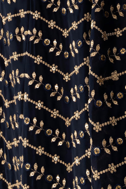 Elegant lehenga silhouette with zari and sequins detailing