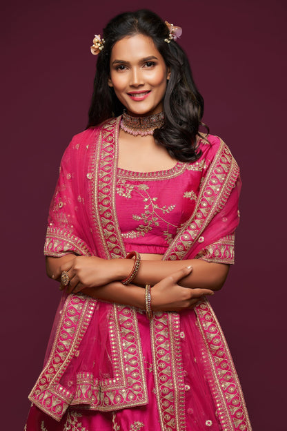Lehenga wedding dress in pink with sequins detailing close-up