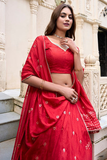 Close-up of intricate zari work on lehenga panel
