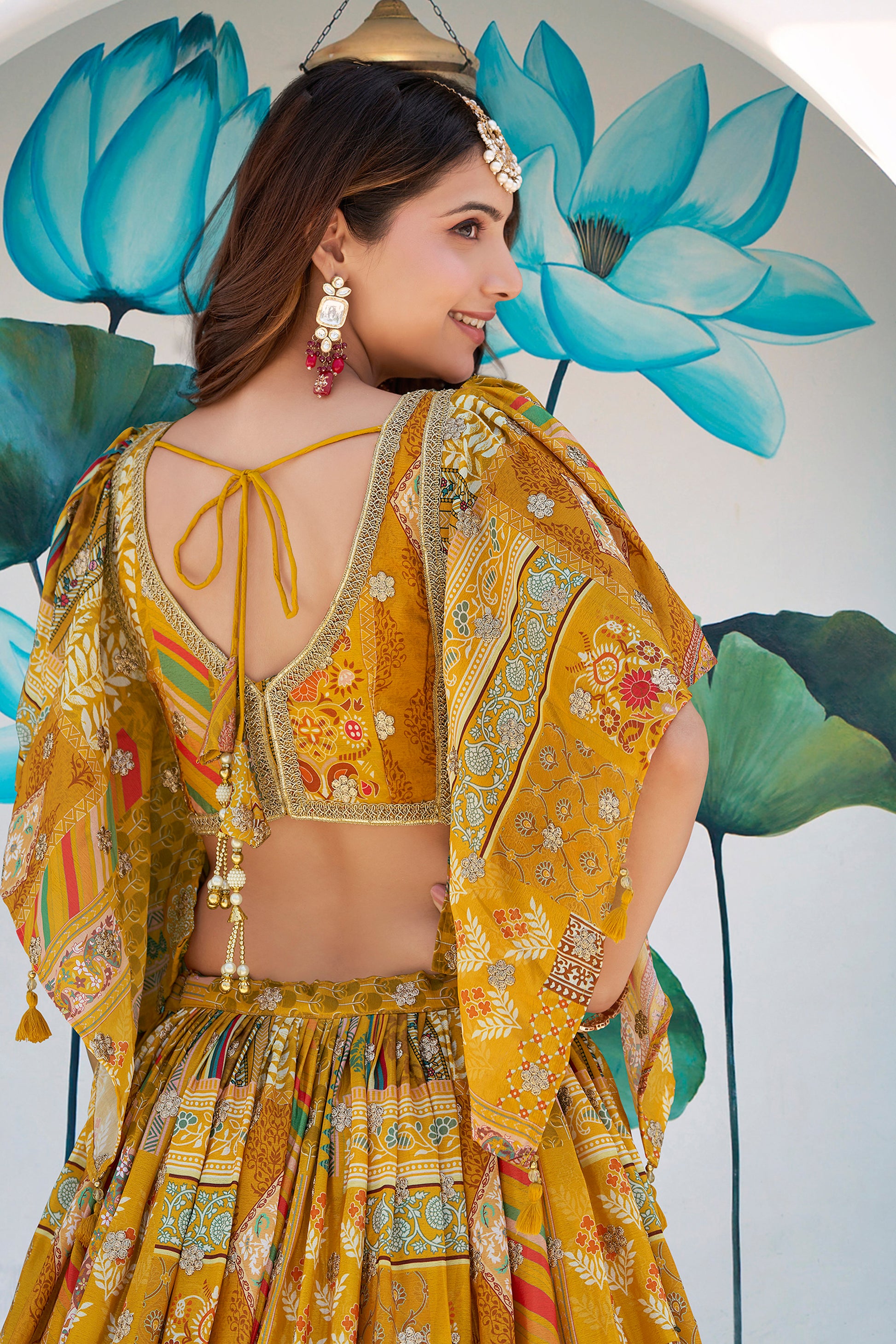 Embroidery craftsmanship detail on choli blouse